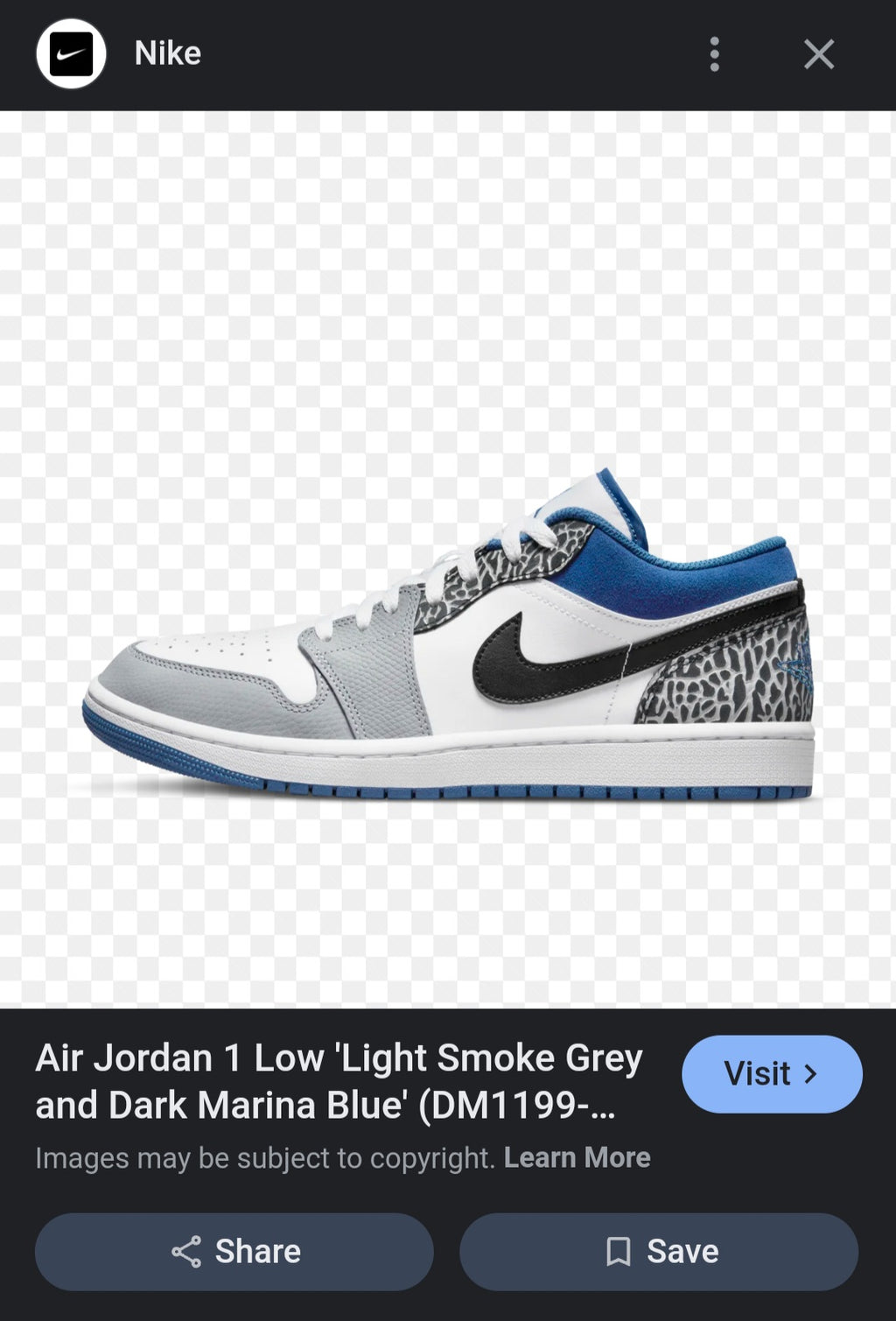 (PREMIUM) AIR JORDAN 1 LOW 'LIGHT SMOKE GREY AND DARK MARINA BLUE 💙